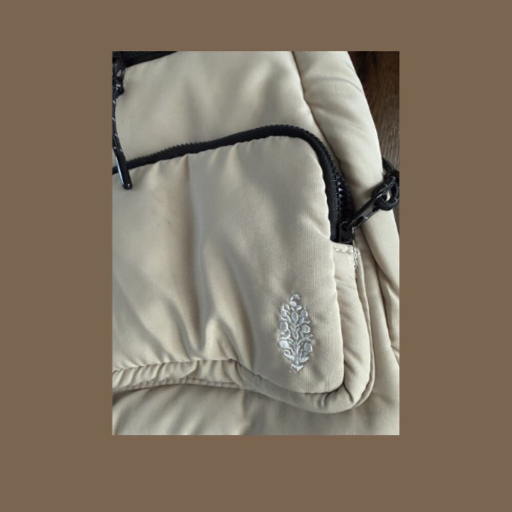 Cream Puffer Sling Bag Crossbody Multi-Pocket Adjustable Strap Lightweight - Picture 5 of 5